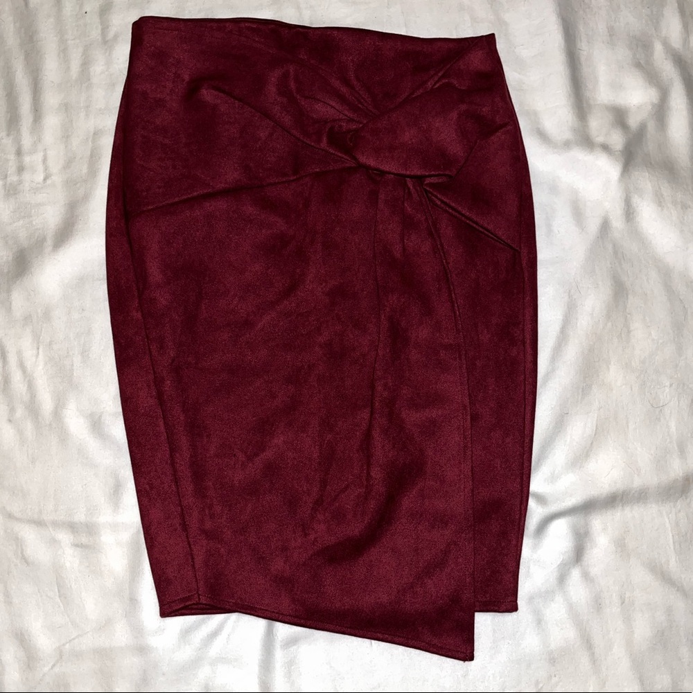 Burgundy Suede Midi Skirt